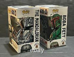FUNKO POP! Star Wars Mandalorian #408 & Boba Fett #462 with Custom Art Box