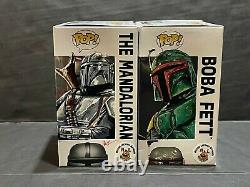 FUNKO POP! Star Wars Mandalorian #408 & Boba Fett #462 with Custom Art Box