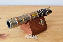 Star Wars Galaxy's Edge Lightsaber withCustom Hilt Stand! 2 Kyber Crystals! NEW