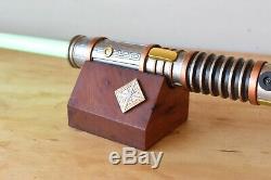 Star Wars Galaxy's Edge Lightsaber withCustom Hilt Stand! 2 Kyber Crystals! NEW