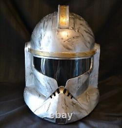 Star Wars Helmet Full Size Clonetrooper Custom Painted Battle Damage Silver Gold