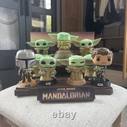 The Mandalorian Funko Pop bundle 7 Grogu + 2 Mandalorian + Custom Stand