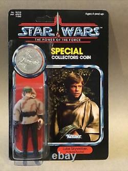 Vintage Style Custom Star Wars POTF Backing Card & Coin. Luke Skywalker Poncho